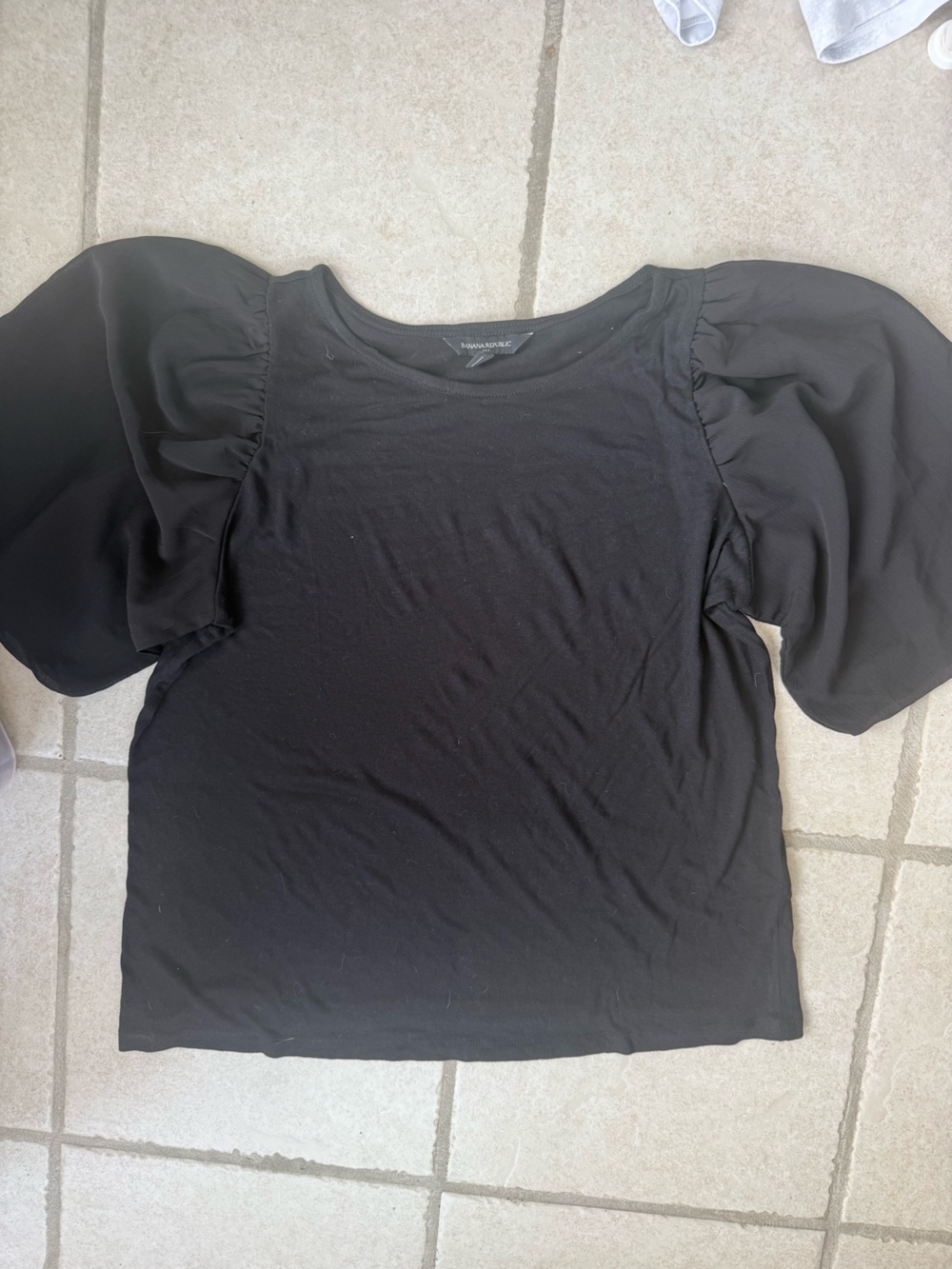 Banana Republic Black Puff-Sleeve Crewneck Top